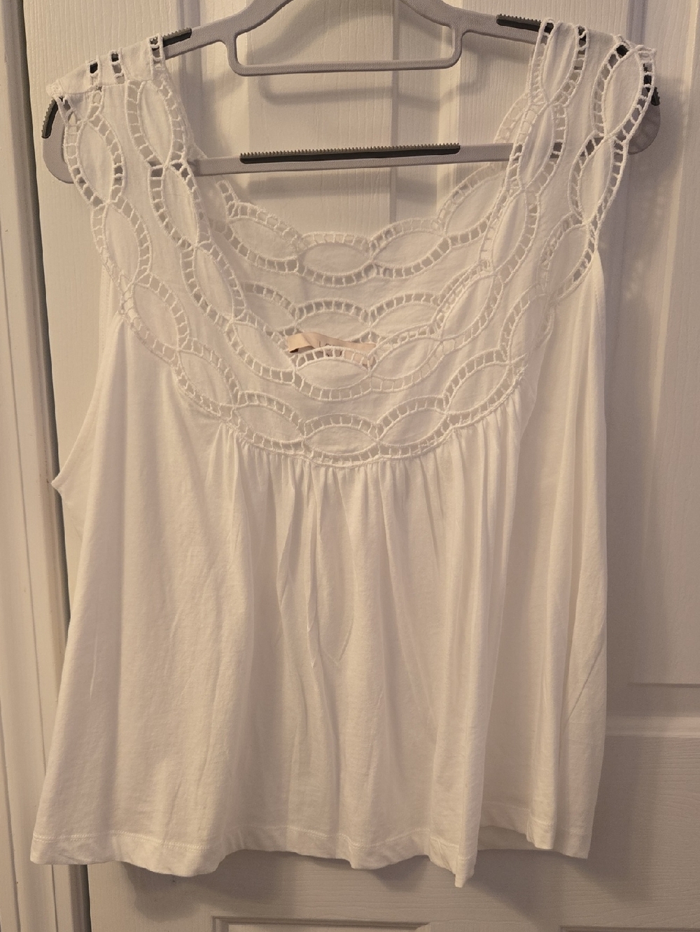 LOFT White Crochet Yoke Tank (fits 1X)